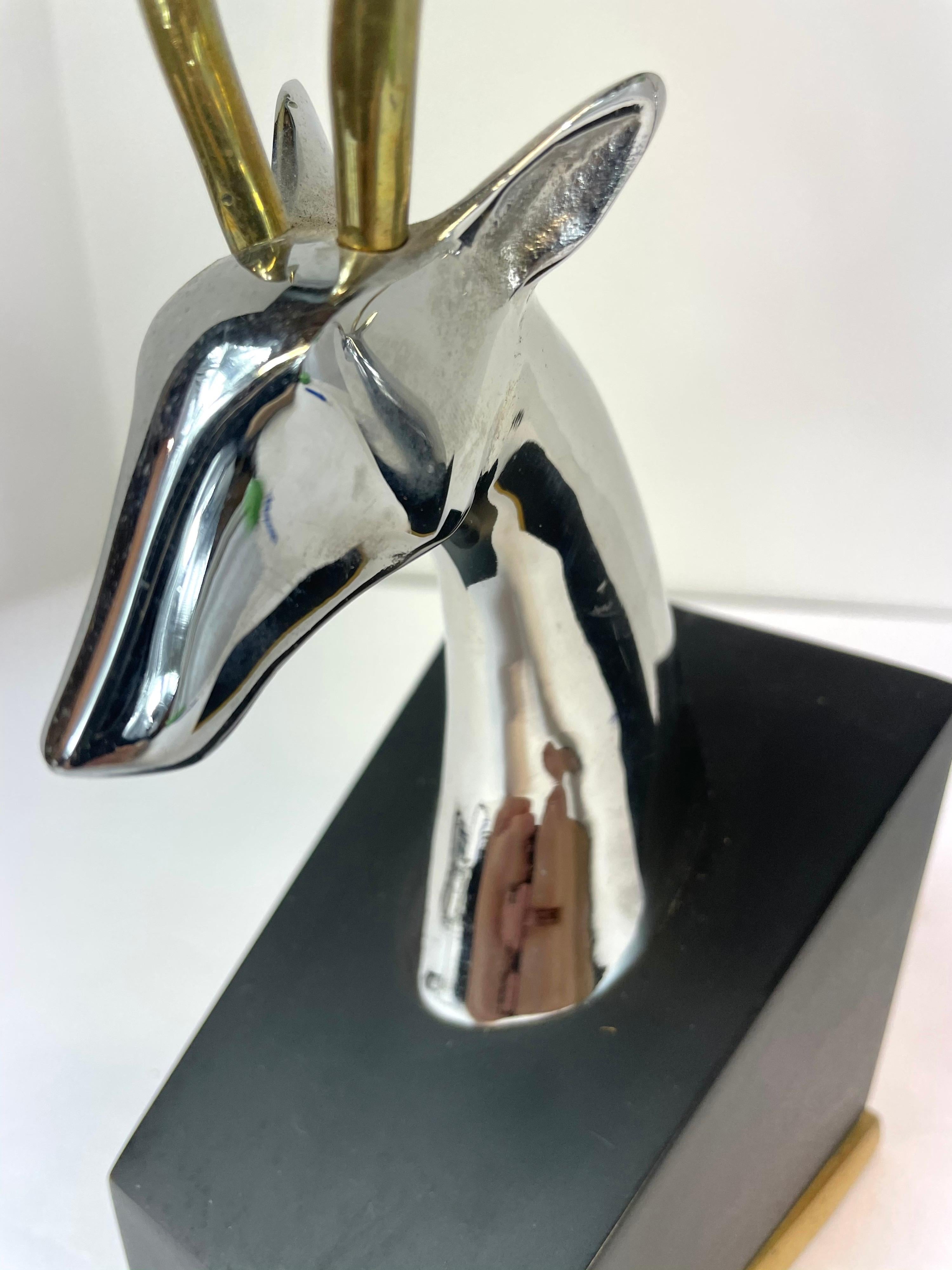 Painted Pair of Italian Impala Bookends in Brass and Chrome