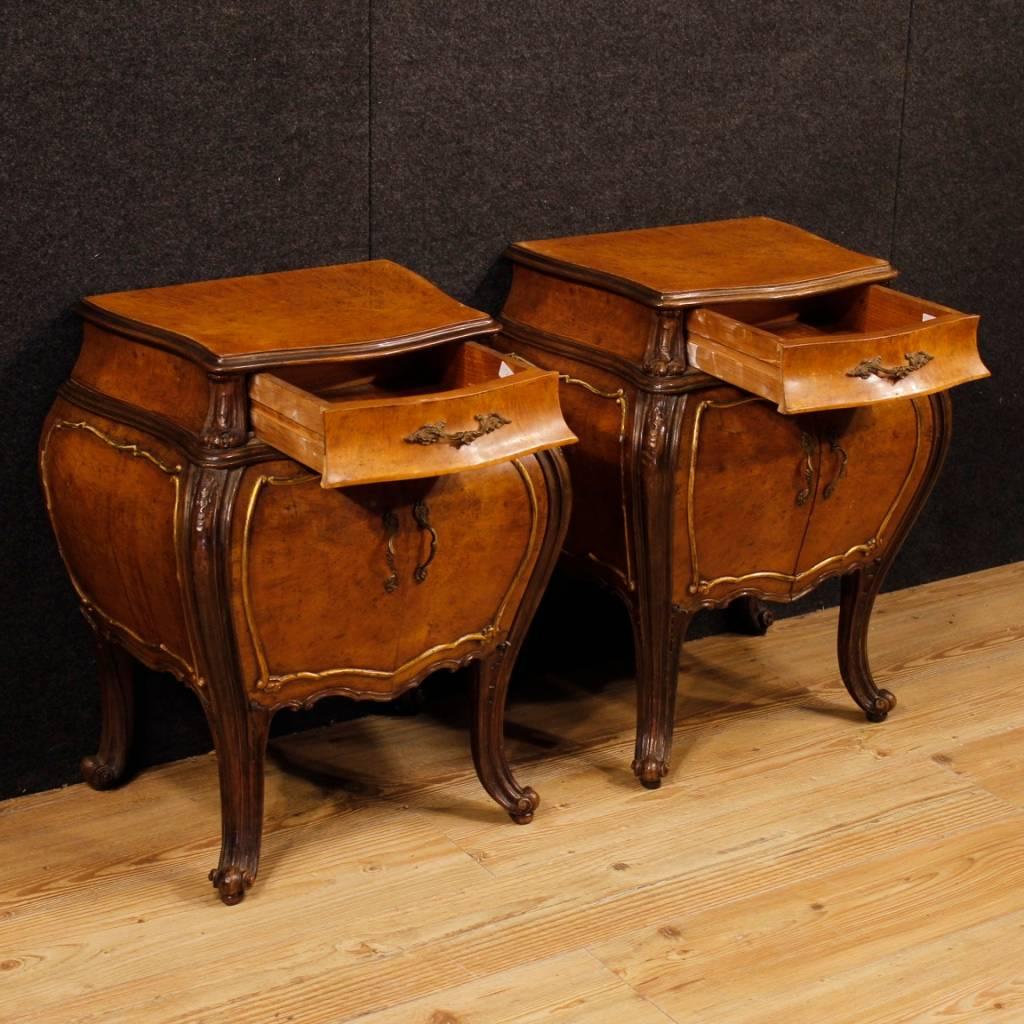 Pair of Italian in Elm Burl and Oak Wooden Bedside Tables from 20th Century In Fair Condition In Vicoforte, Piedmont
