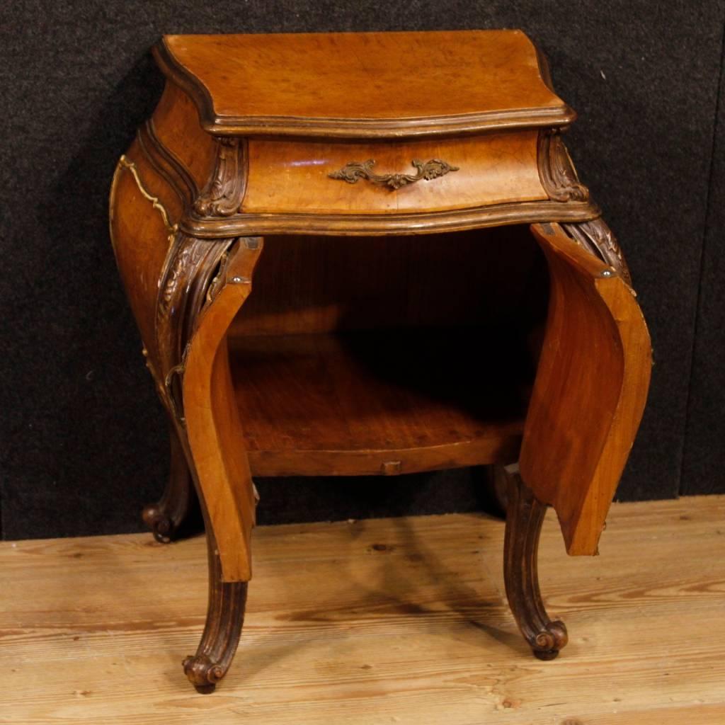 Mid-20th Century Pair of Italian in Elm Burl and Oak Wooden Bedside Tables from 20th Century