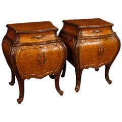Pair of Italian in Elm Burl and Oak Wooden Bedside Tables from 20th Century