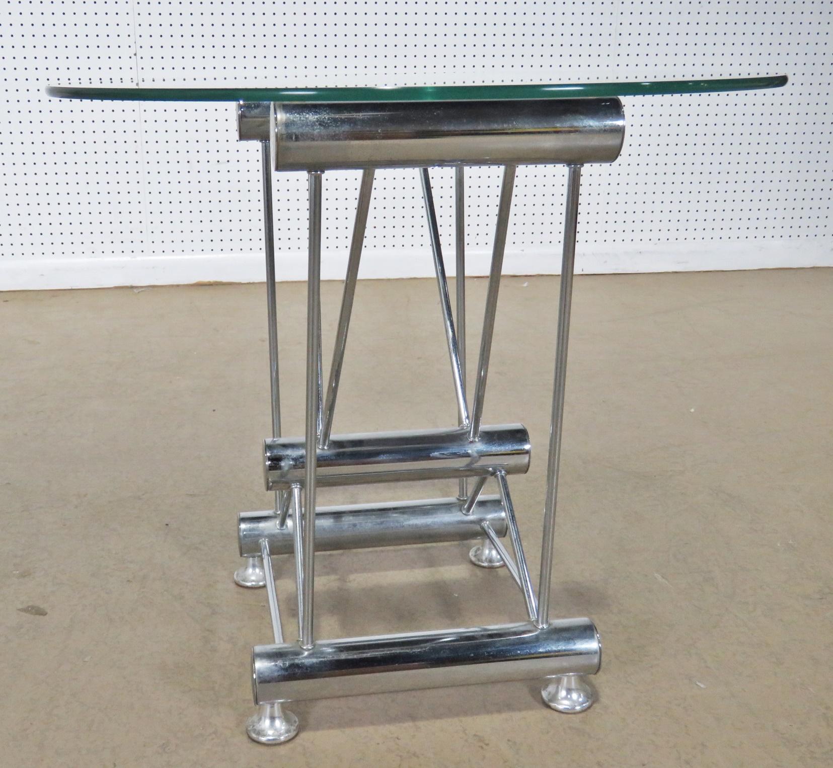 Pair of Italian Industrial Style Glass Top Side Tables In Fair Condition In Swedesboro, NJ