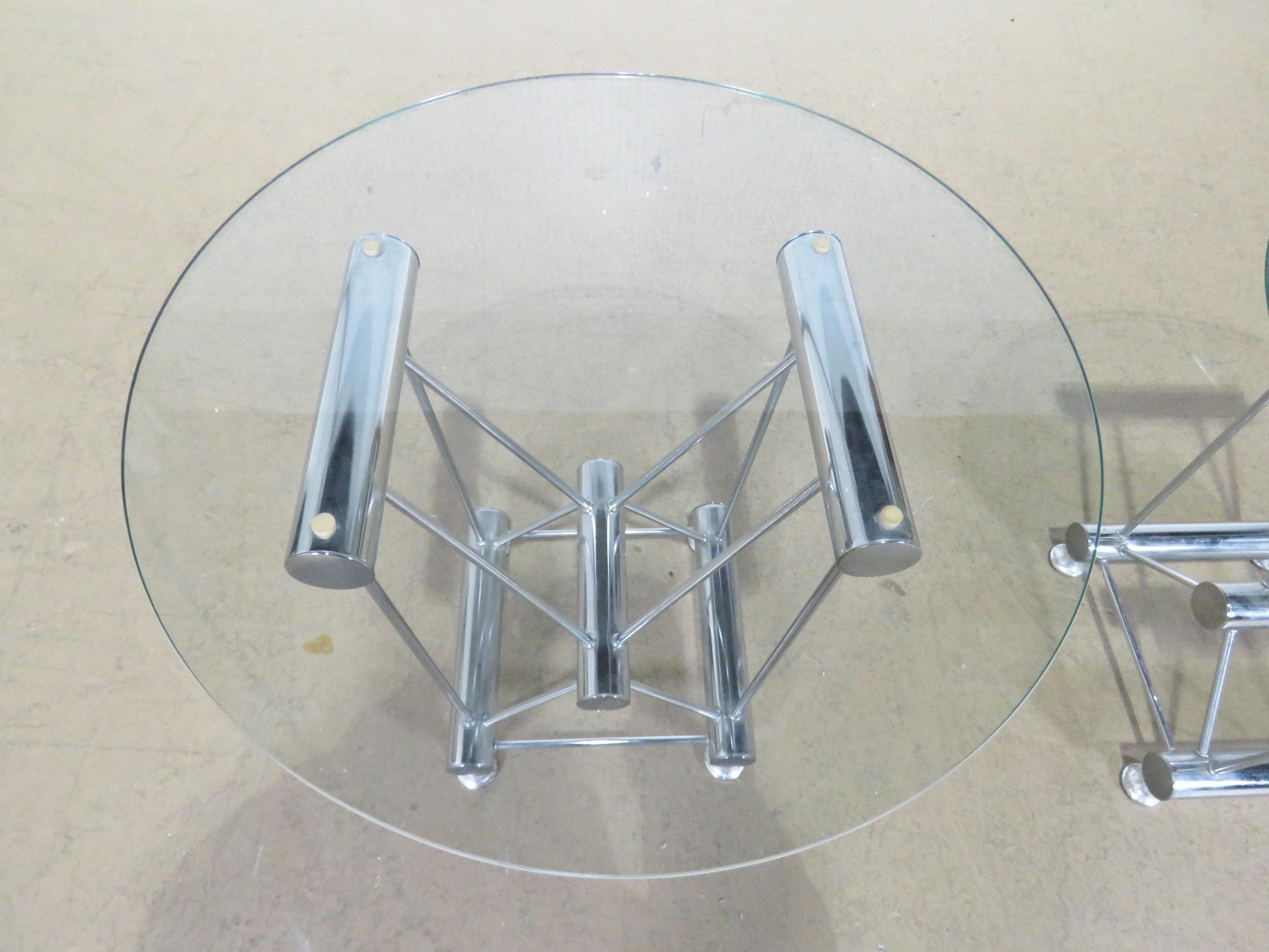 Pair of Italian Industrial Style Glass Top Side Tables 1