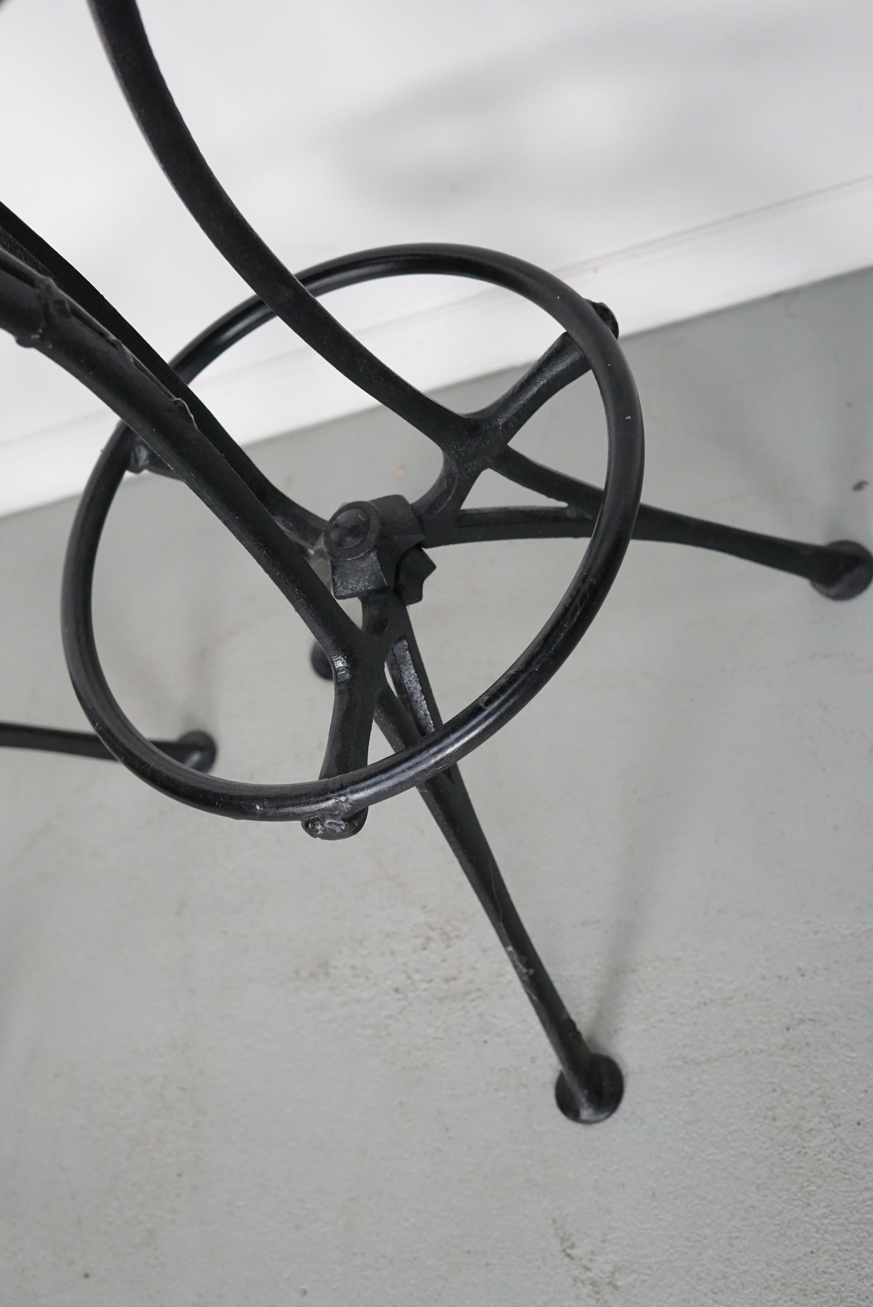 Very nice pair of industrial stools in good vintage condition. One stool is missing the ring at the base but it doesn't matter for stability.