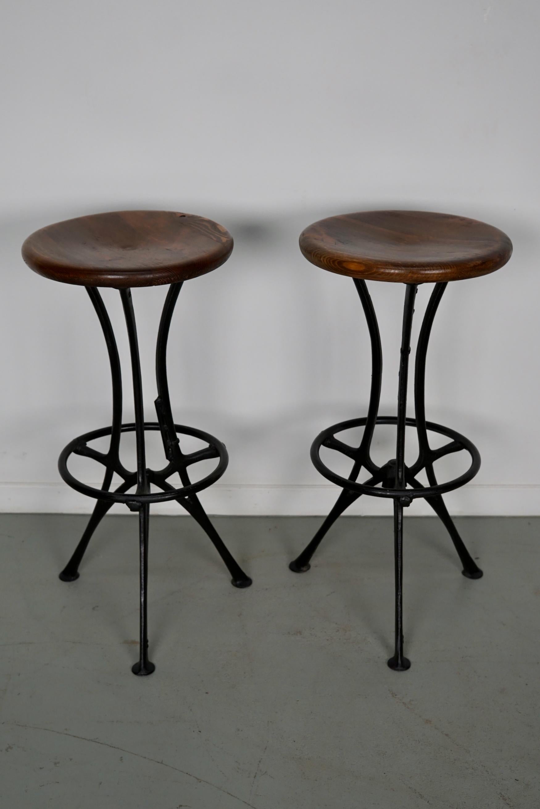 Pair of Italian Industrial Workshop Stools / Bar Stools For Sale 3