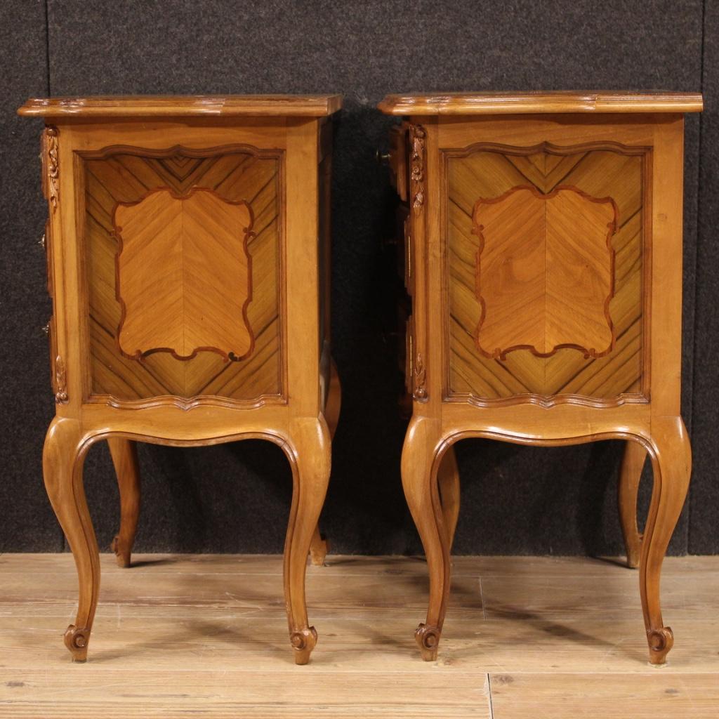 Wood Pair of Italian Inlaid Bedside Tables, 20th Century For Sale