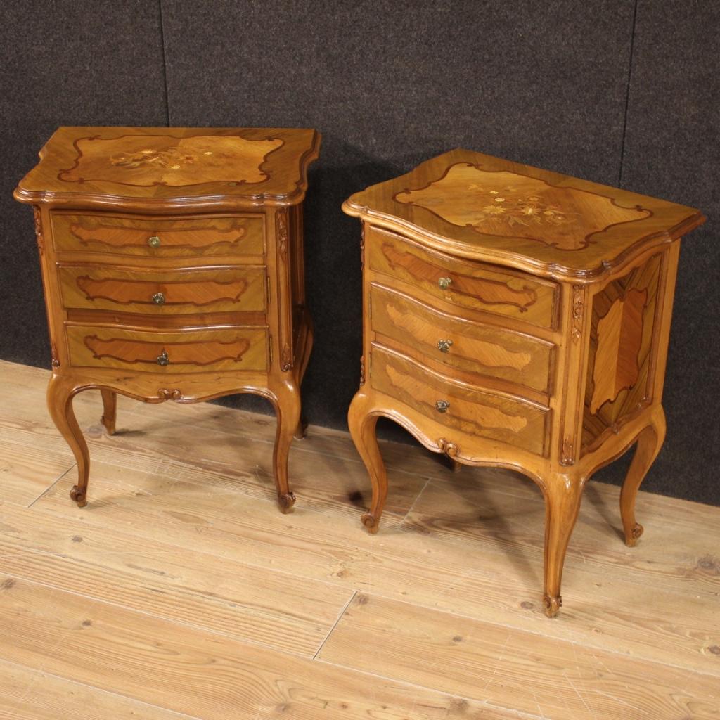 Pair of Italian Inlaid Bedside Tables, 20th Century For Sale 3
