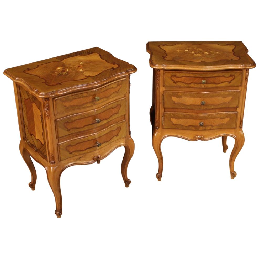 Pair of Italian Inlaid Bedside Tables, 20th Century For Sale