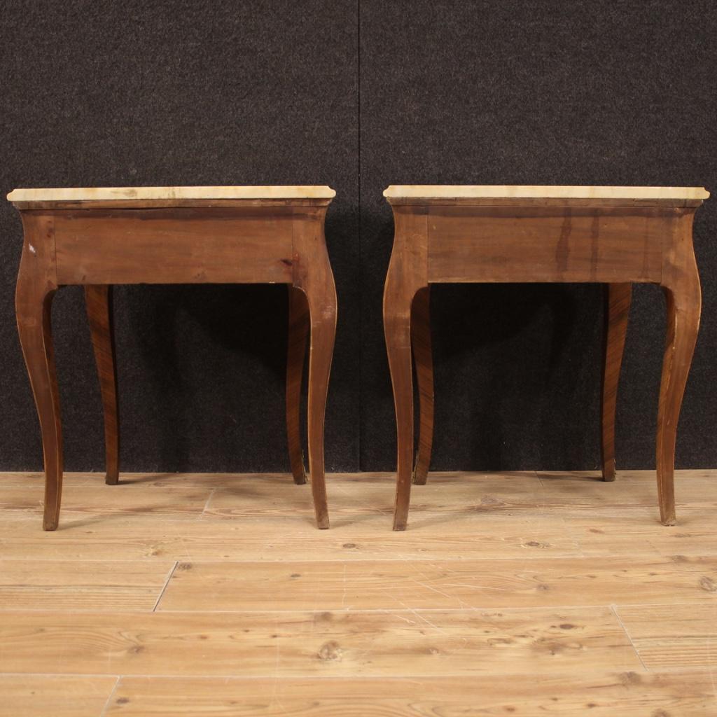 Pair of Italian Inlaid Bedside Tables With Marble Top, 20th Century For Sale 8