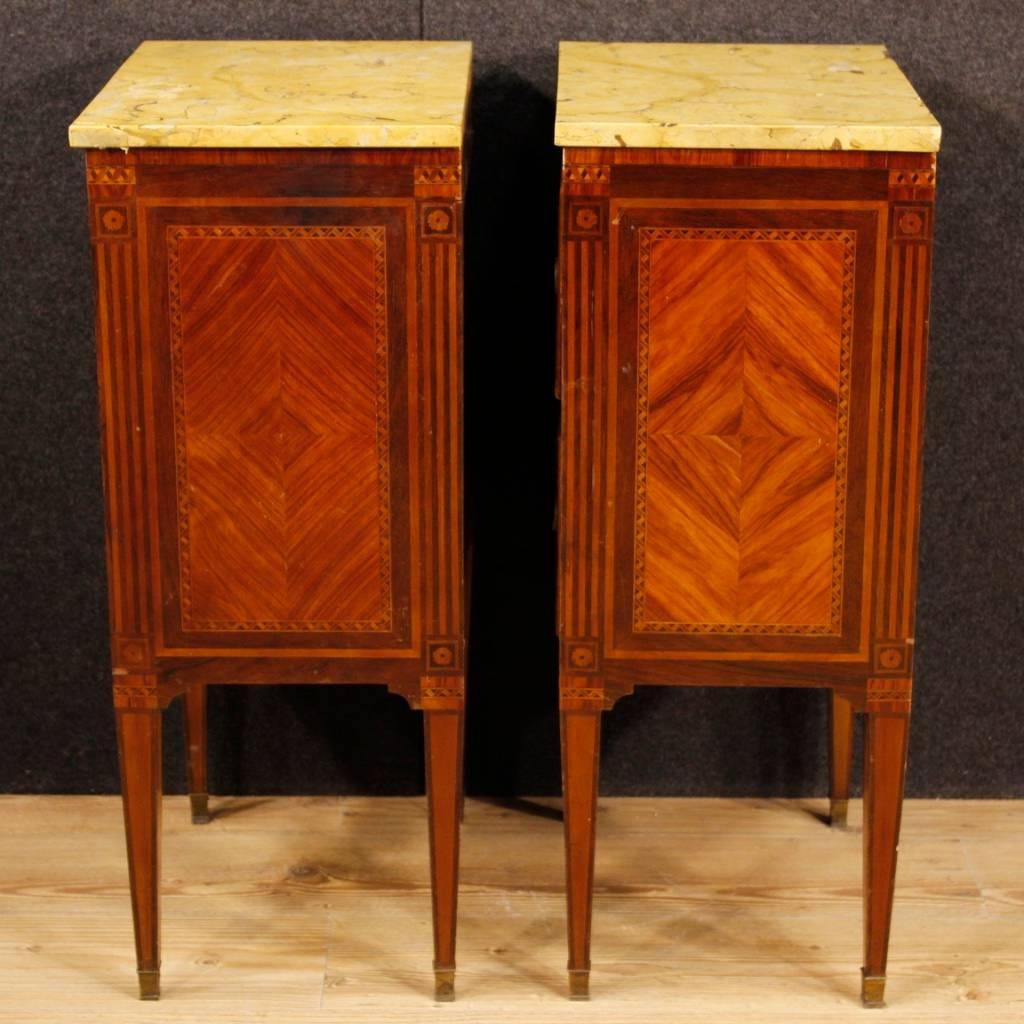 Pair of Italian Inlaid Bedside Tables with Marble Top in Louis XVI Style 6