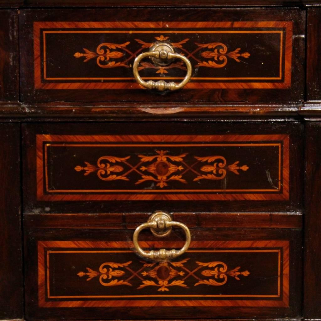 Pair of Italian Inlaid Wooden Bedside Tables with Marble Top from 20th Century 3