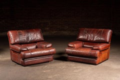 Pair of Italian-Inspired Leather Lounge Chairs in Red