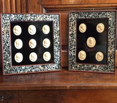 Pair of Italian Intaglios 19th Century Neoclassical Grand Tour Framed Cameos