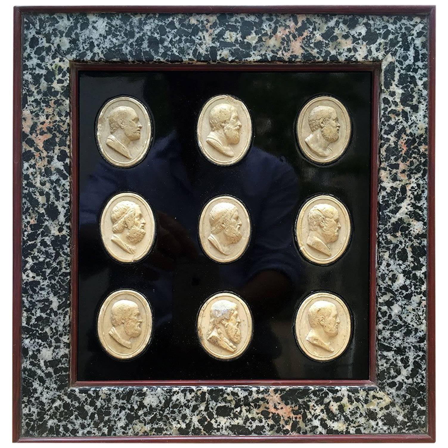Pair of Italian Intaglios 19th Century Neoclassical Grand Tour Framed Cameos In Good Condition In Milan, IT