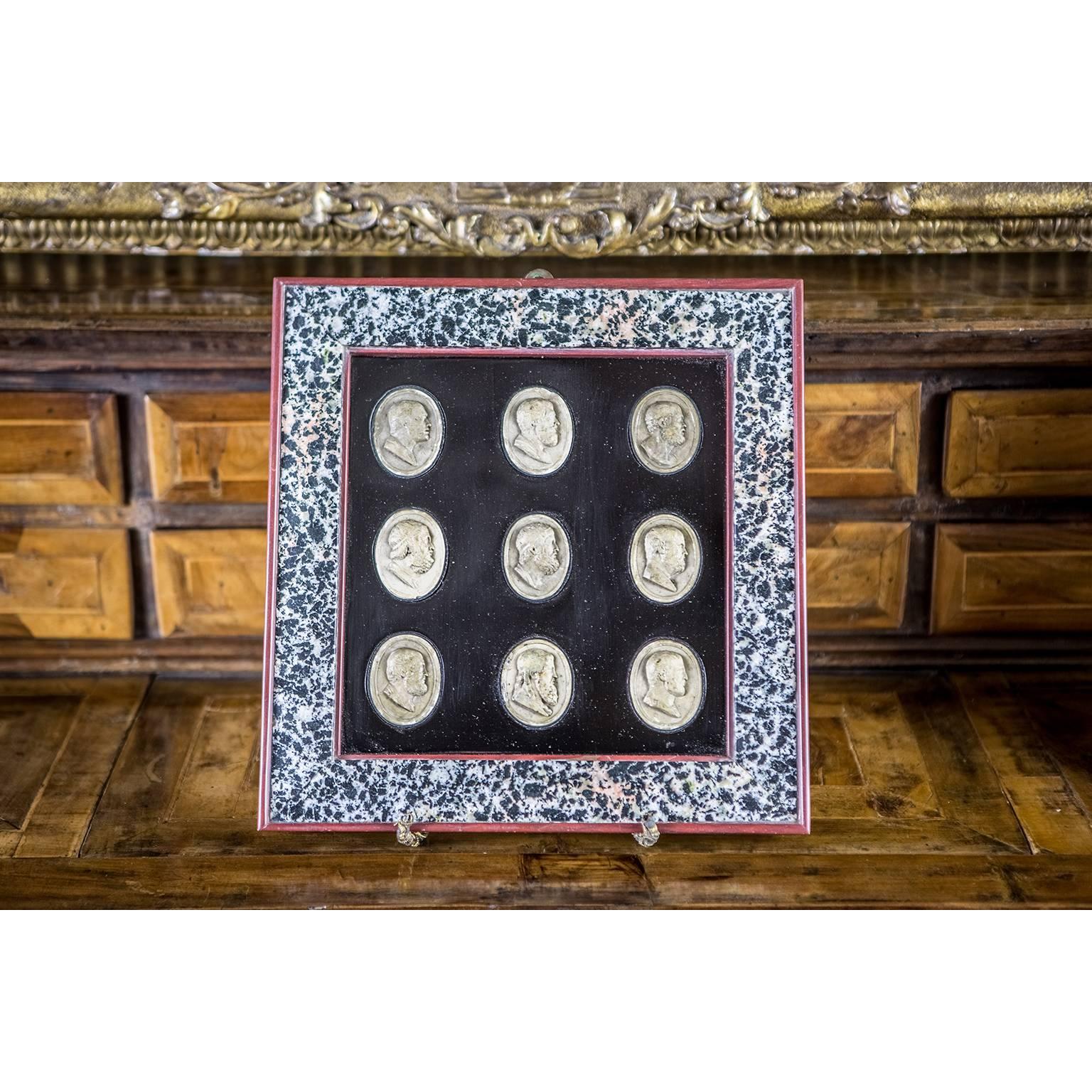 Marble Pair of Italian Intaglios 19th Century Neoclassical Grand Tour Framed Cameos