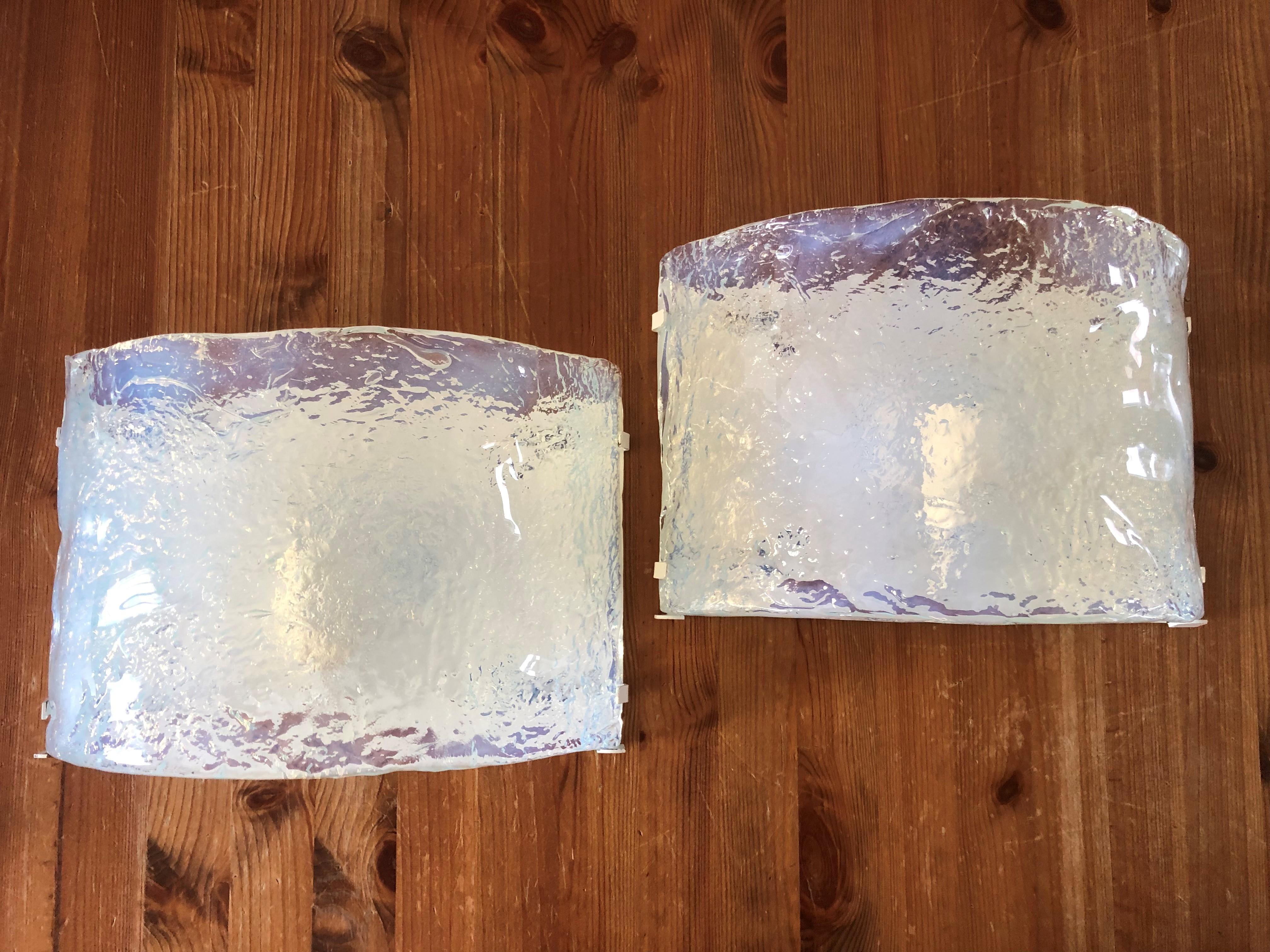 Pair of Italian Iridescent Murano Wall Sconces by Carlo Nason for Mazzega, 1970s For Sale 3