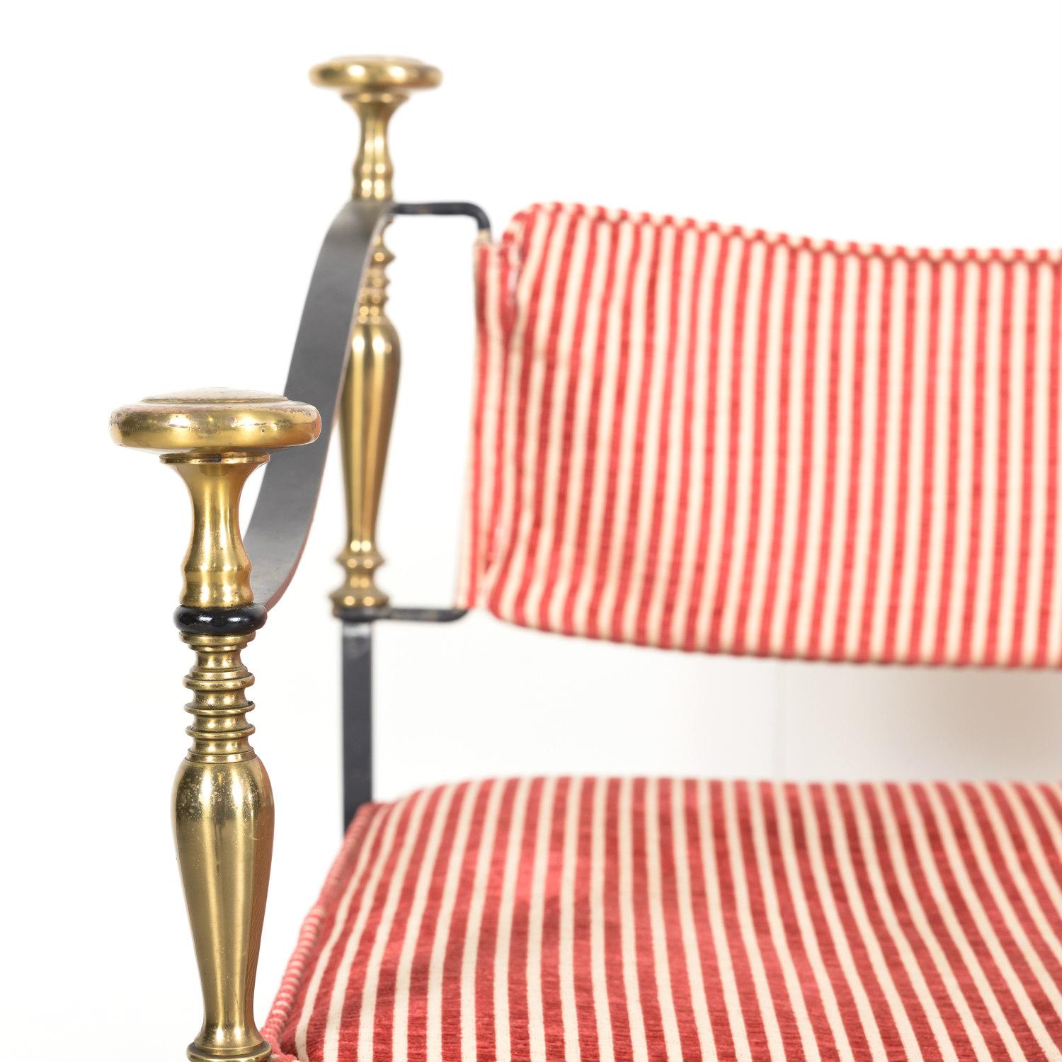 Mid-20th Century Pair of Italian Iron and Brass Savonarola Chairs with Loose Cushions
