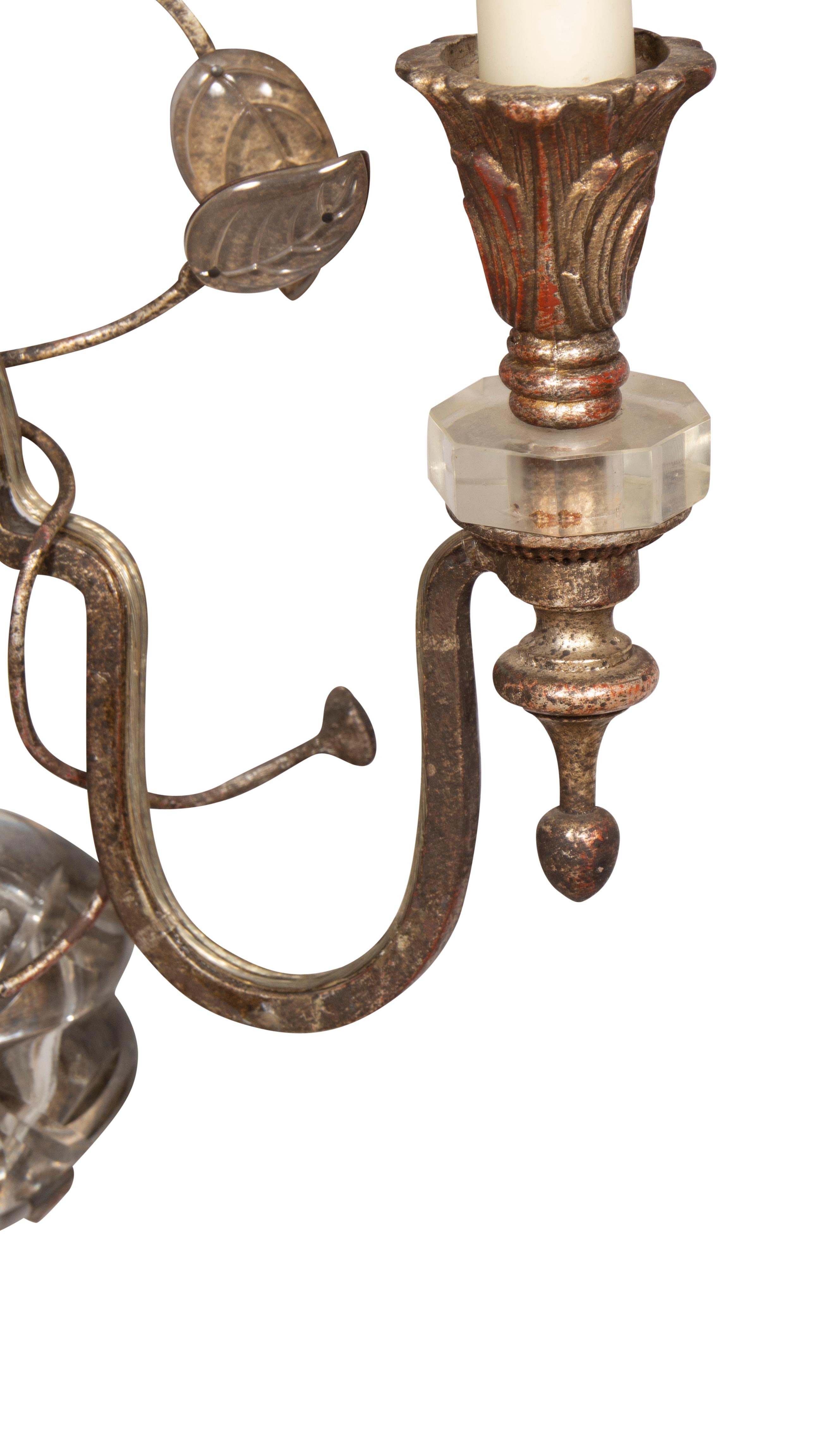 Pair of Italian Iron and Glass Sconces For Sale 5