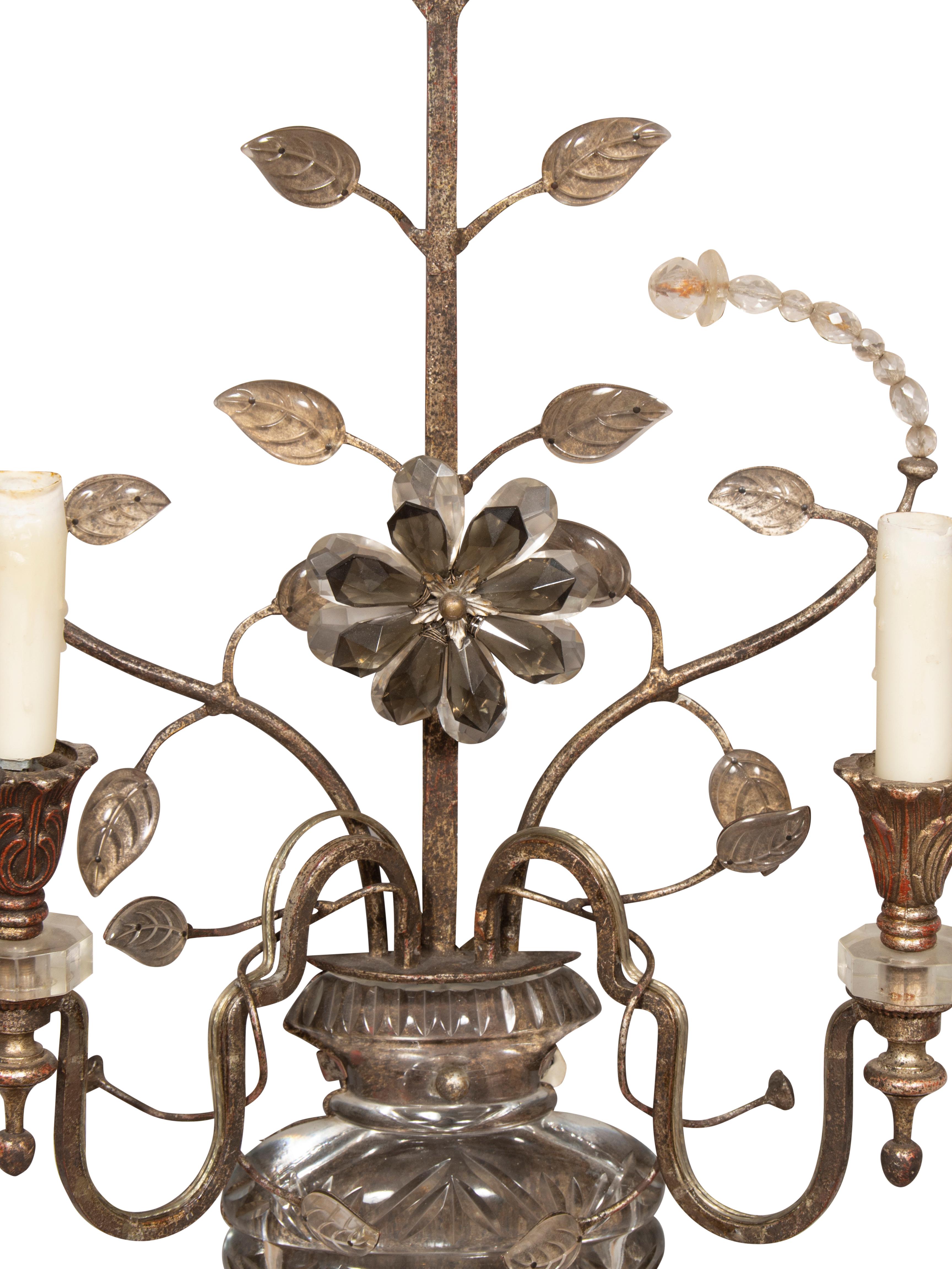 Pair of Italian Iron and Glass Sconces For Sale 7