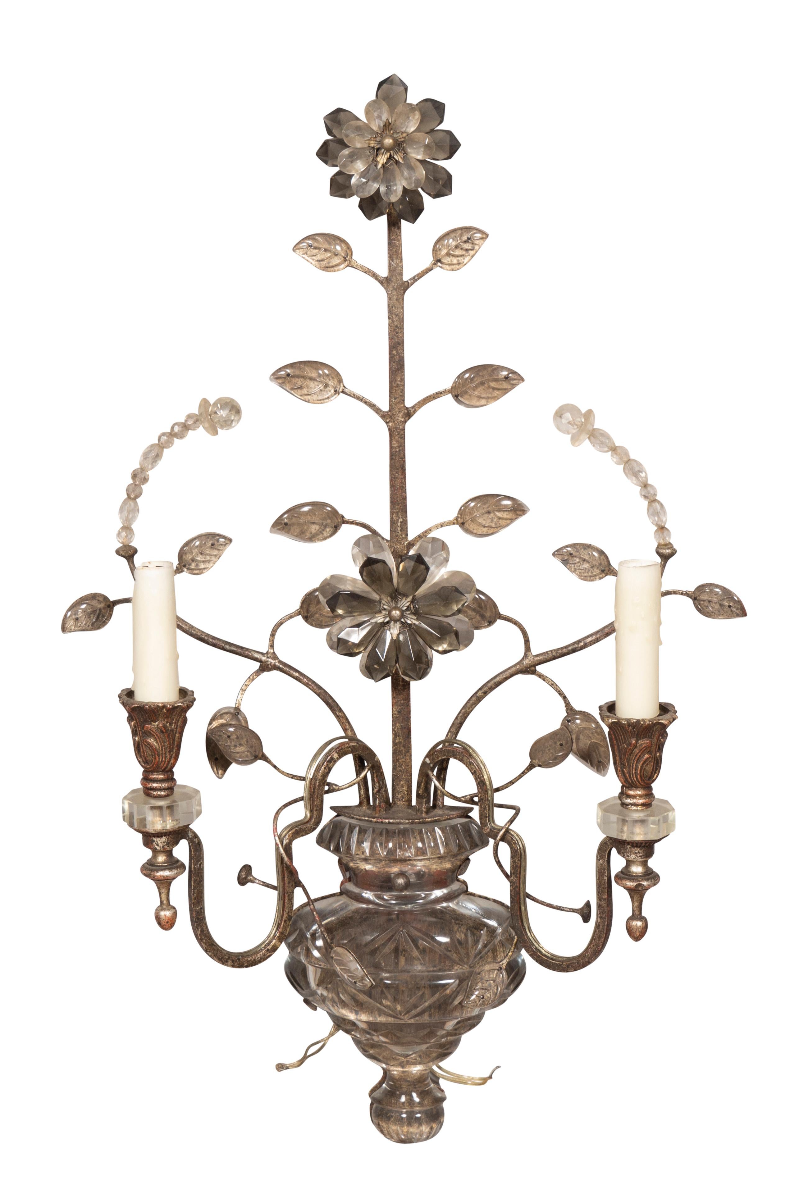 Pair of Italian Iron and Glass Sconces For Sale 8