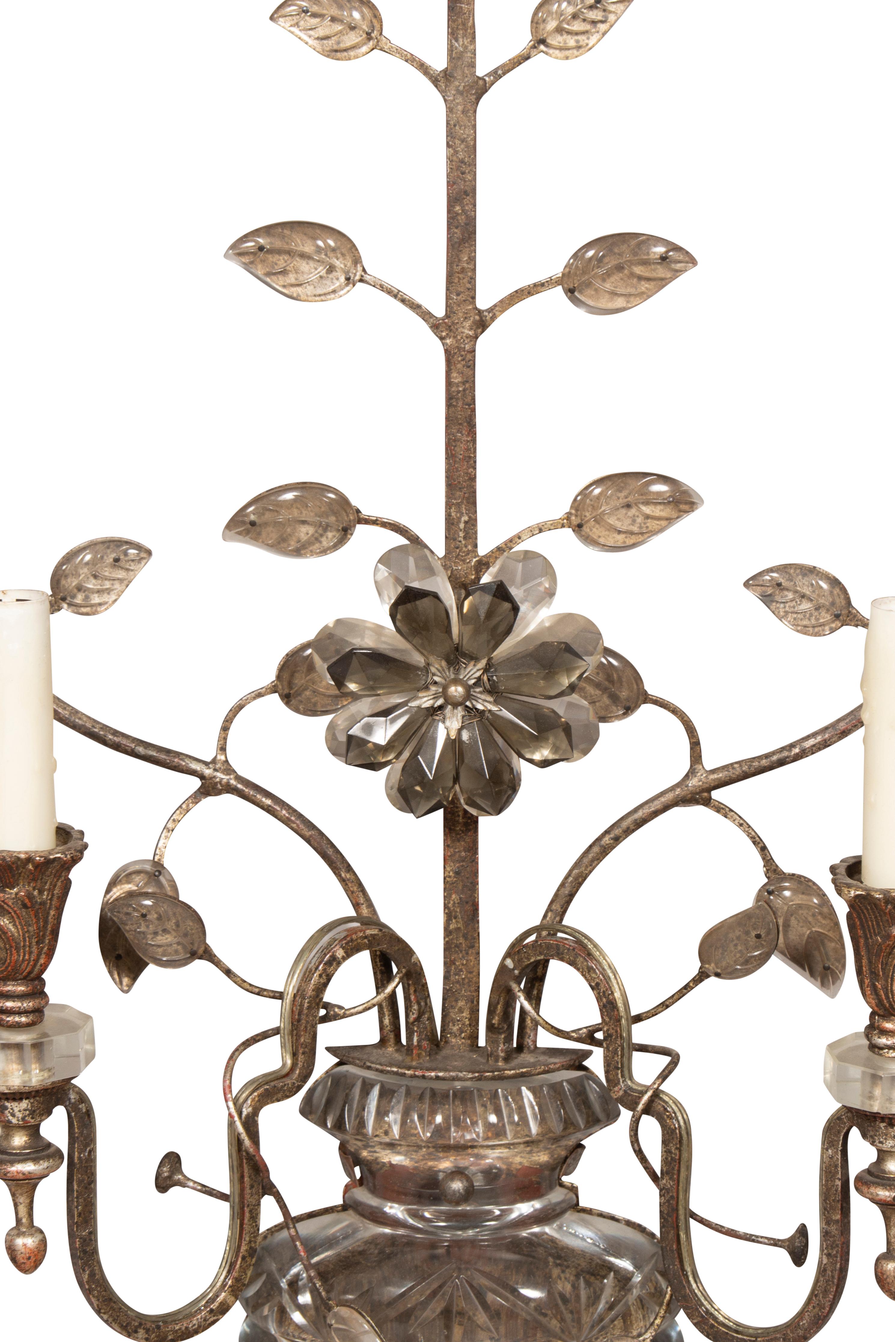 Pair of Italian Iron and Glass Sconces For Sale 12