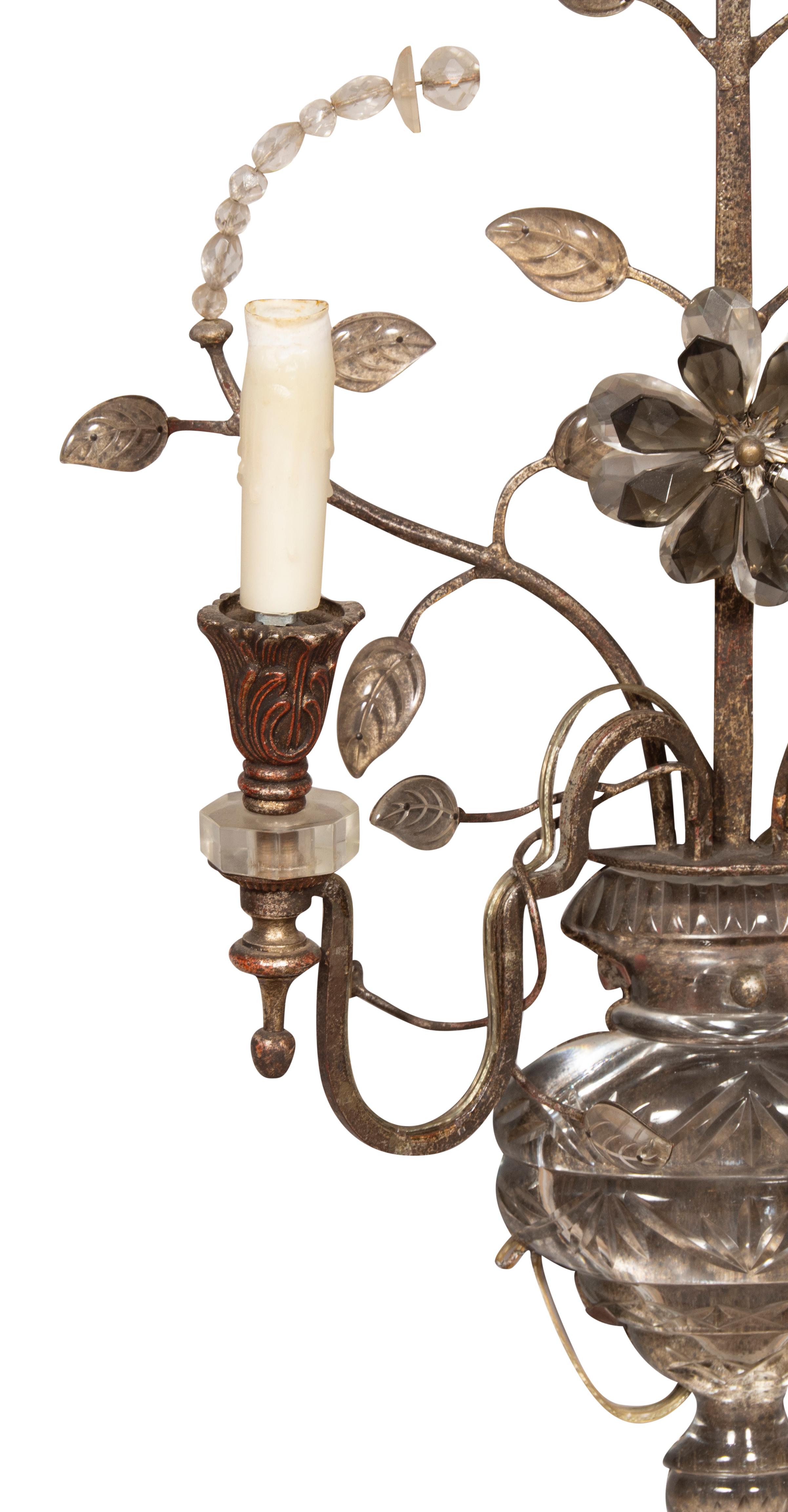 Pair of Italian Iron and Glass Sconces For Sale 1