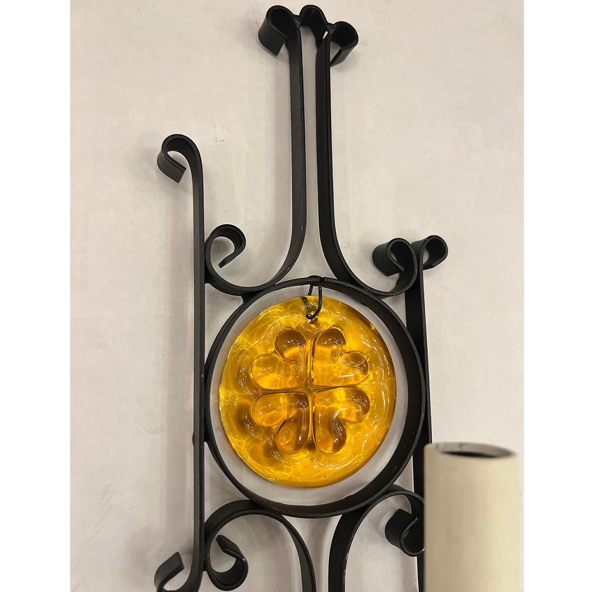 Mid-20th Century Pair of Italian Iron Sconces For Sale
