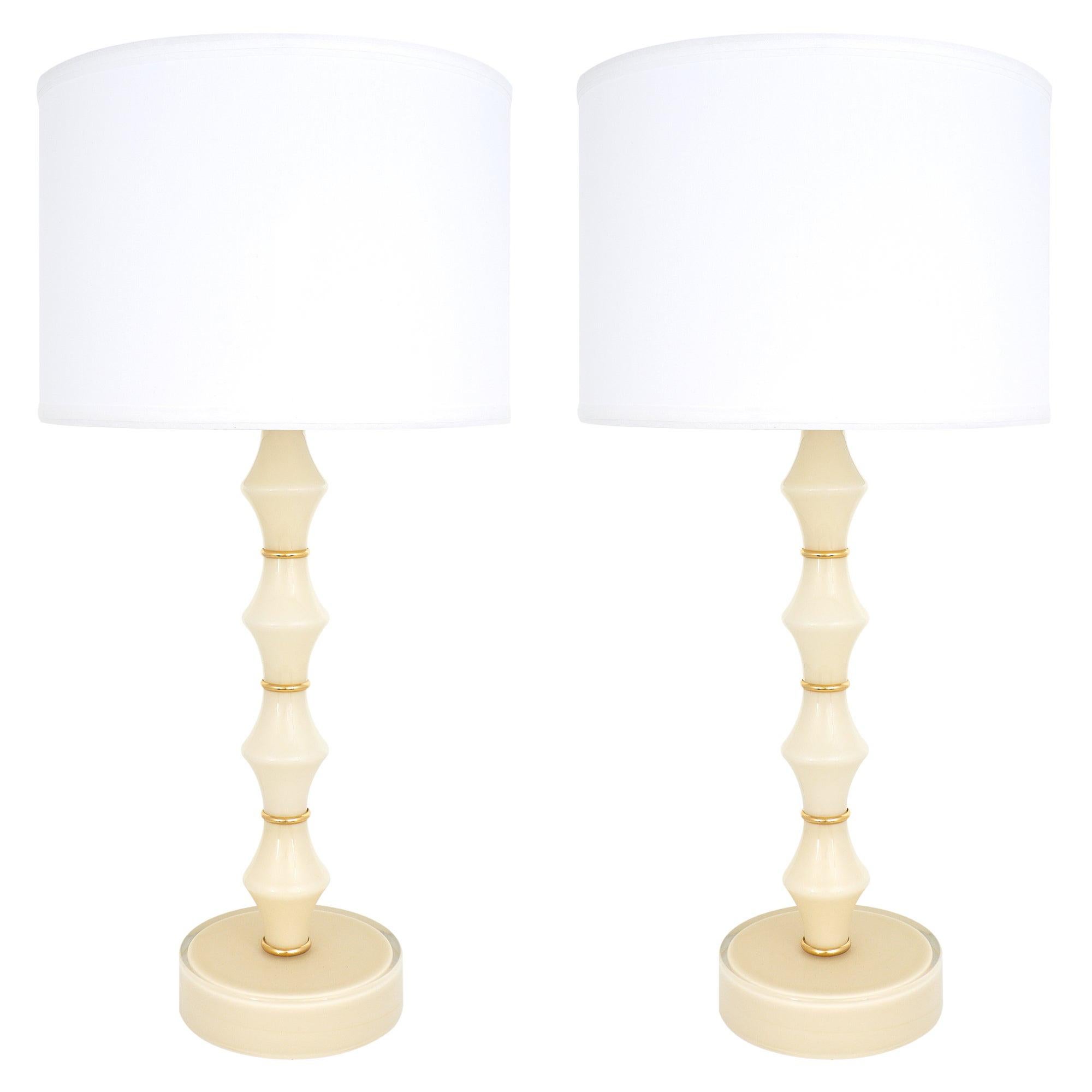 Pair of Italian Ivory Murano Glass Lamps