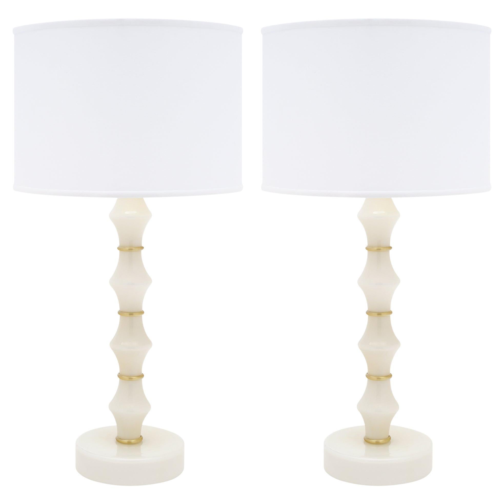 Pair of Italian Ivory Murano Glass Lamps For Sale