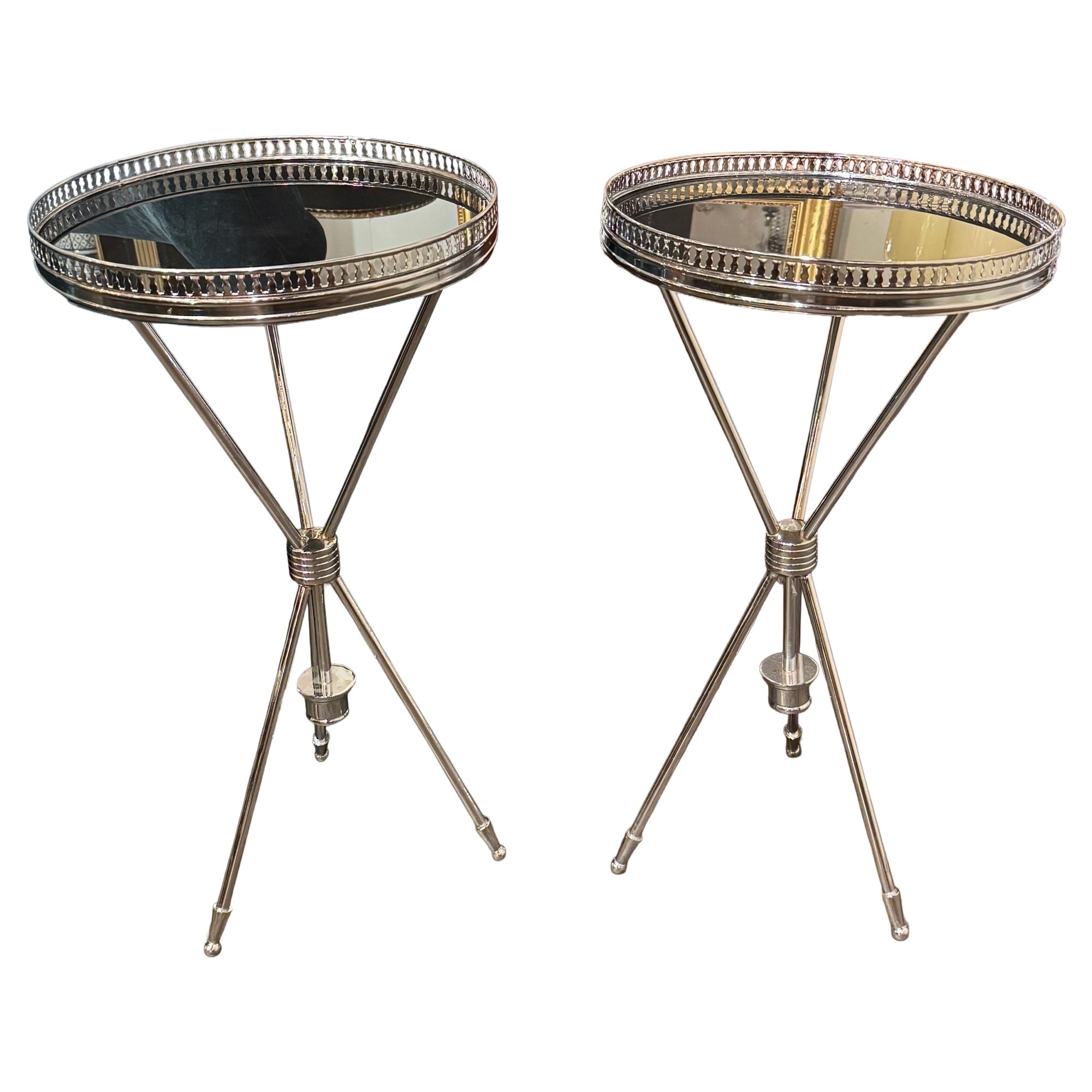 Pair of Italian Jansen Style Chrome Drink Tables For Sale
