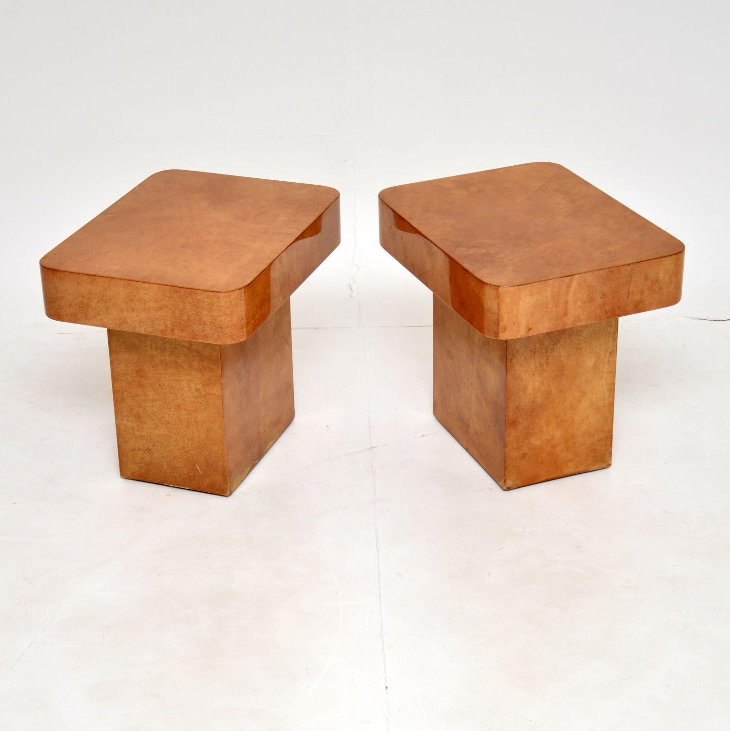 20th Century Pair of Italian Lacquered Parchment Side Tables by Aldo Tura