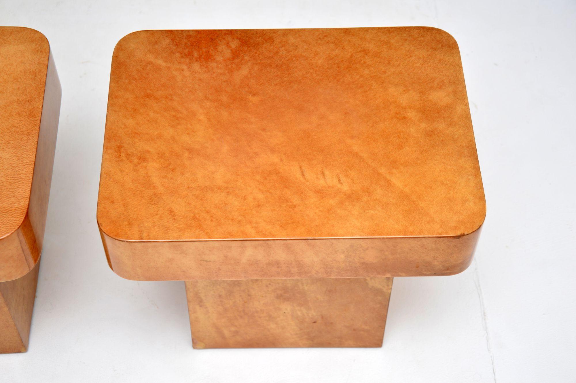 Goatskin Pair of Italian Lacquered Parchment Side Tables by Aldo Tura
