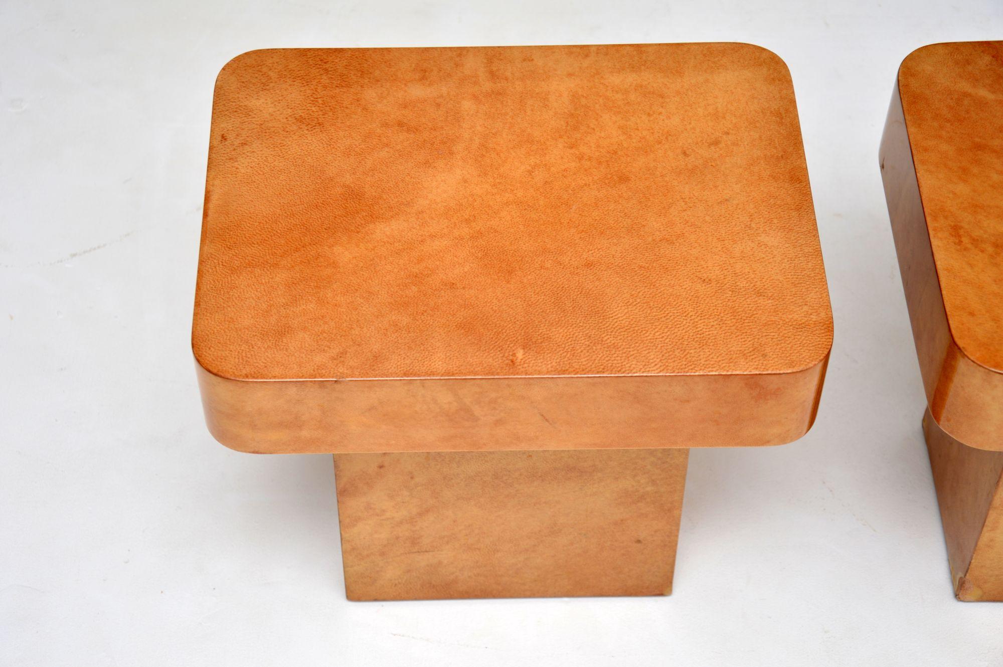 Pair of Italian Lacquered Parchment Side Tables by Aldo Tura 1