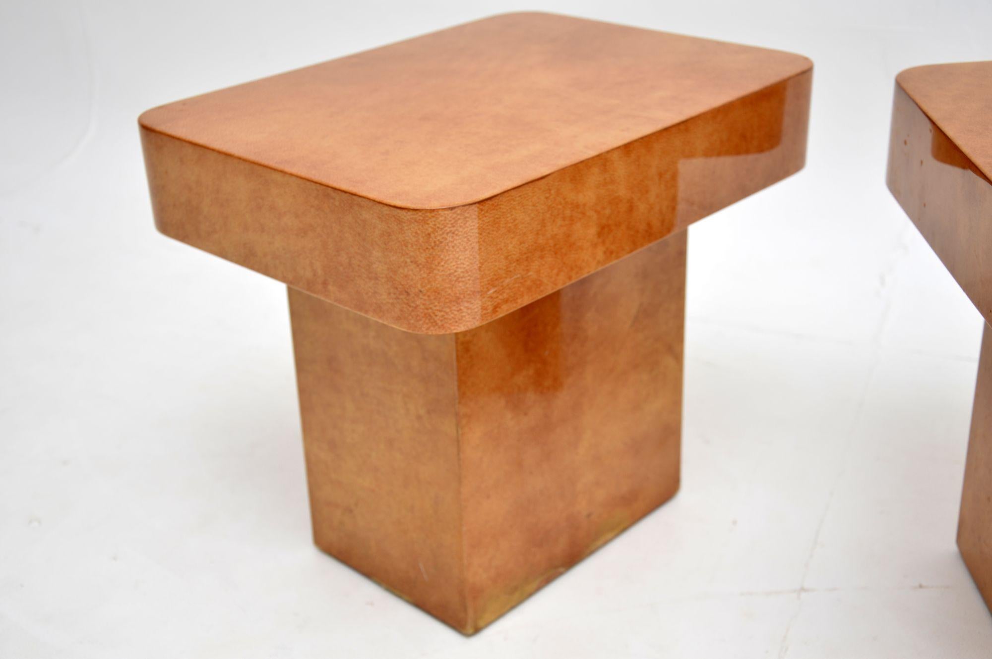 Pair of Italian Lacquered Parchment Side Tables by Aldo Tura 3