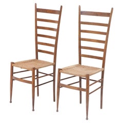 Pair of Italian Ladder Back Chairs with Woven Rush Seats, Gio Ponti attributed.