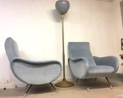 Pair of Light Blue Velvet Italian Lady Armchairs Marco Zanuso Style, 1950s