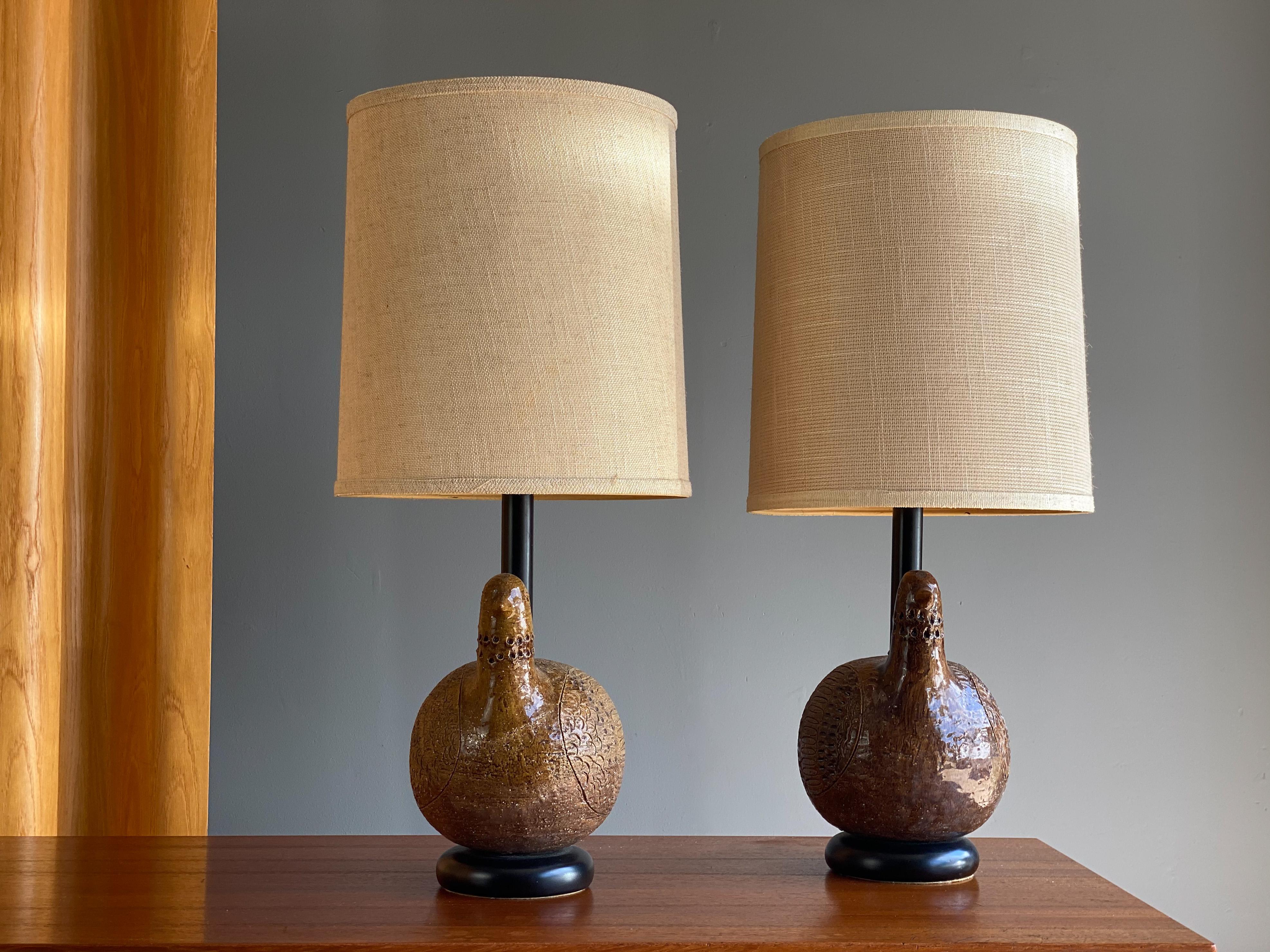 Mid-20th Century Pair of Italian Lamps by Aldo Londi for Bitossi