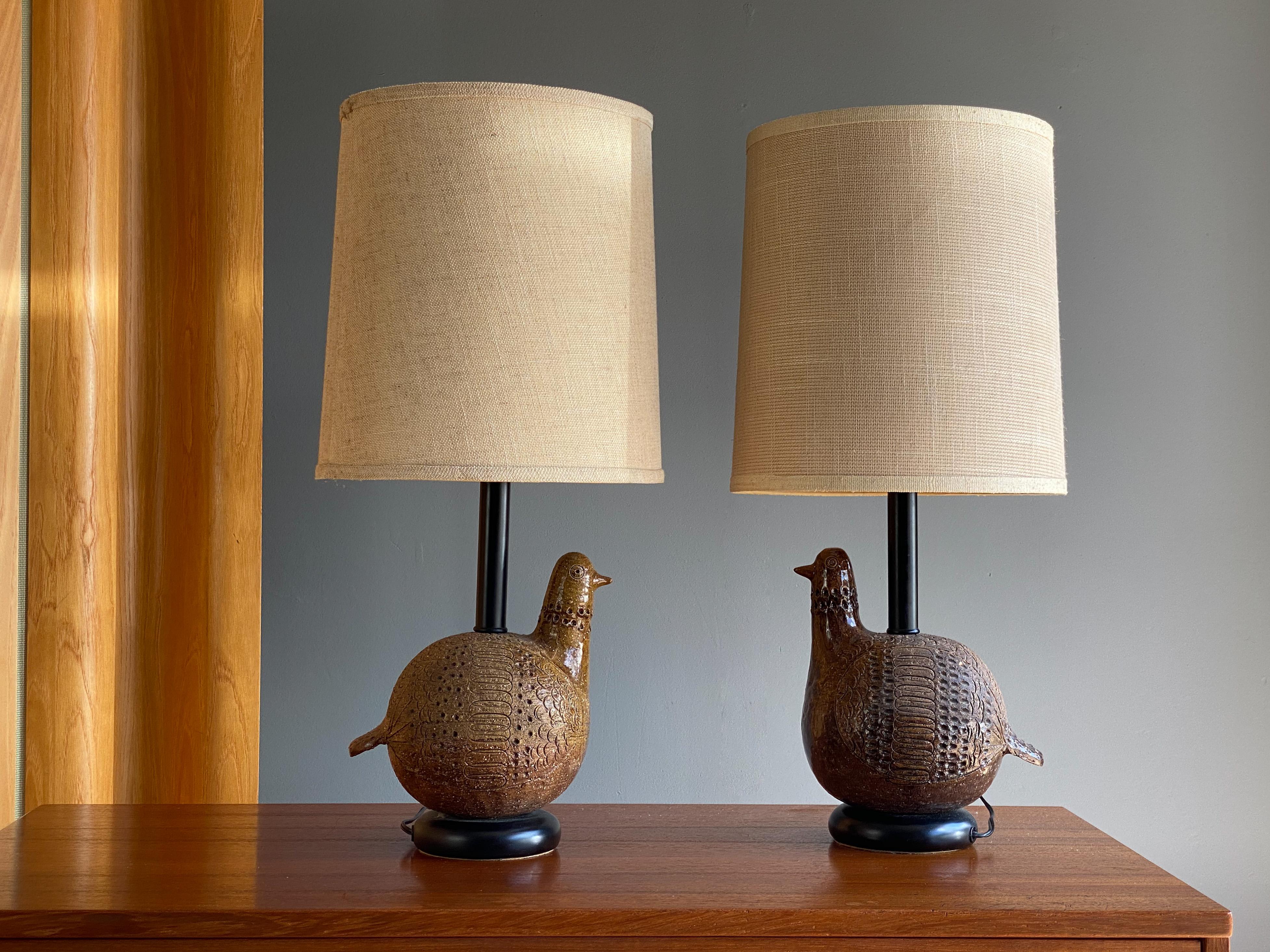 Ceramic Pair of Italian Lamps by Aldo Londi for Bitossi