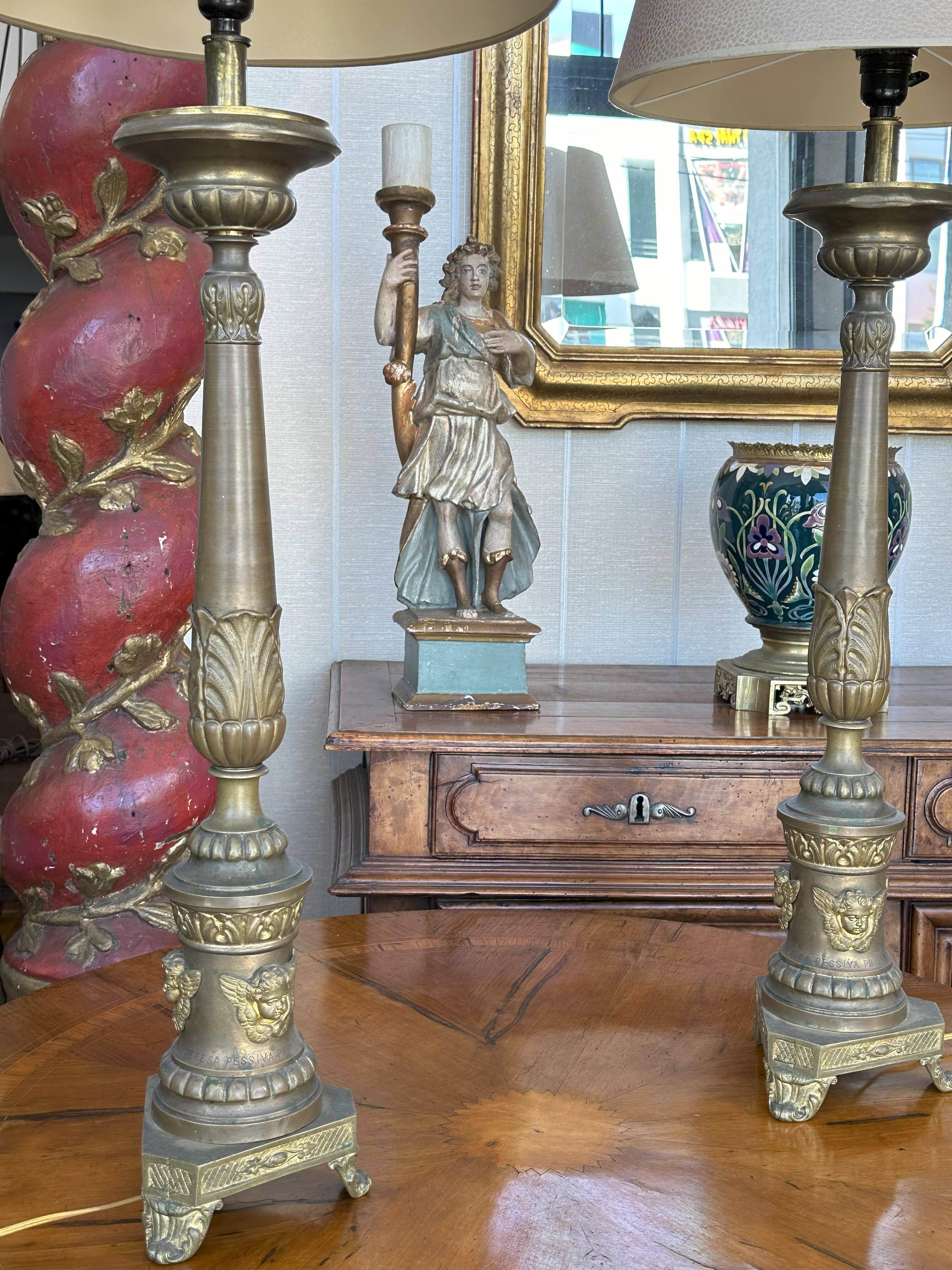 Brass Pair of Italian Lamps - Circa 1910 For Sale