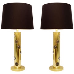 Pair of Italian Lamps in Brass and Glass Bulb