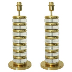 Pair of Italian Lamps with Clear Murano Glass and Polished Brass Frames