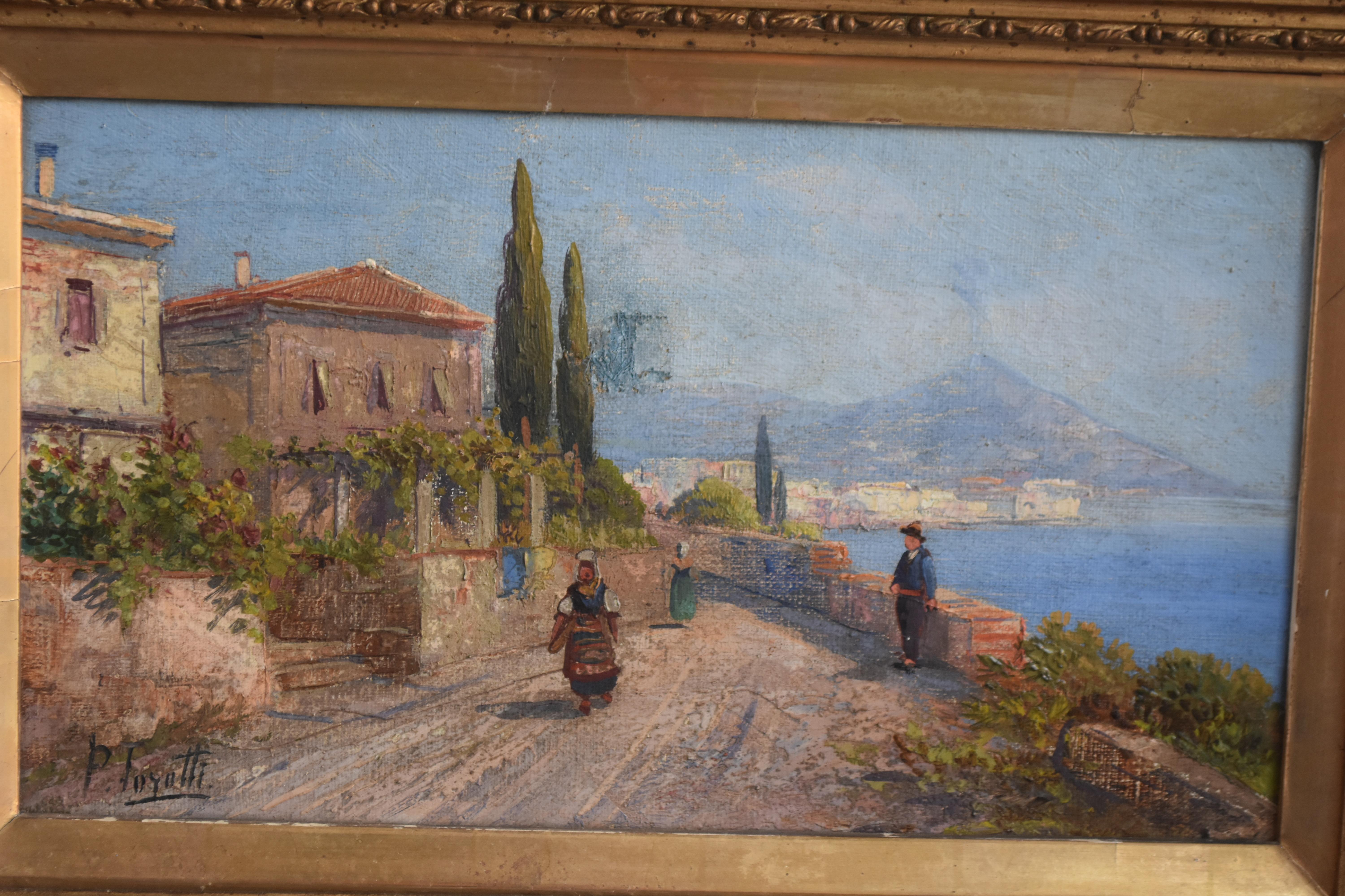 Pair of Italian Landscape Oil on Canvas Signed Pietro Toretti In Fair Condition In Marseille, FR