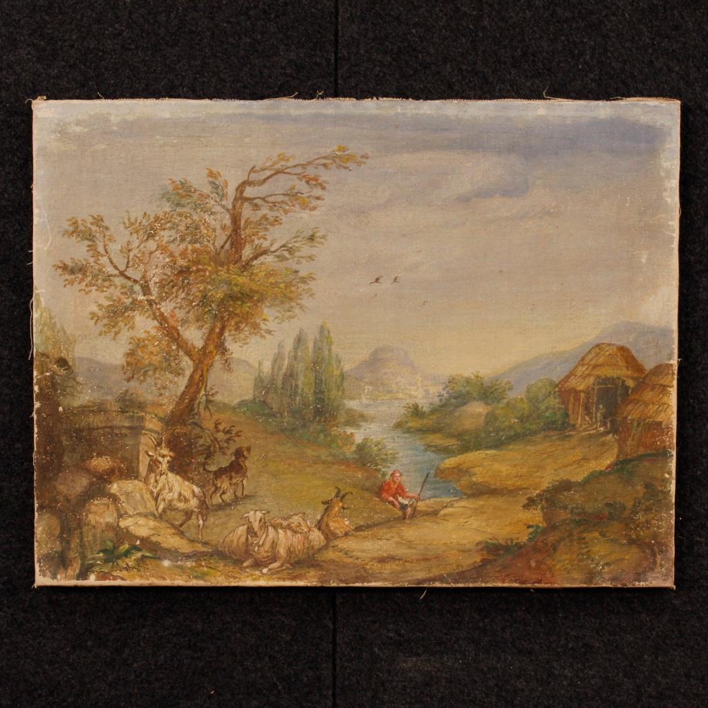 Pair of Italian Landscape Paintings Tempera on Canvas, 20th Century For Sale 1