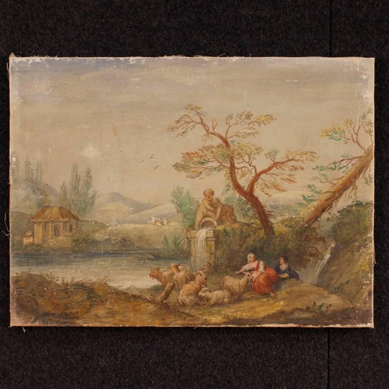 Pair of Italian Landscape Paintings Tempera on Canvas from 20th Century In Fair Condition For Sale In Vicoforte, Piedmont