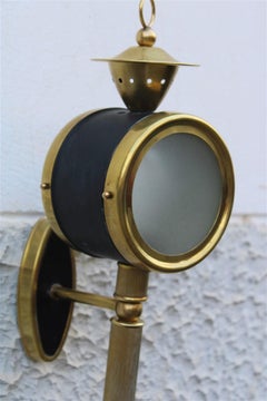Pair of Italian Lantern Sconces from 1950 in Brass Gold Enameled Metal Black