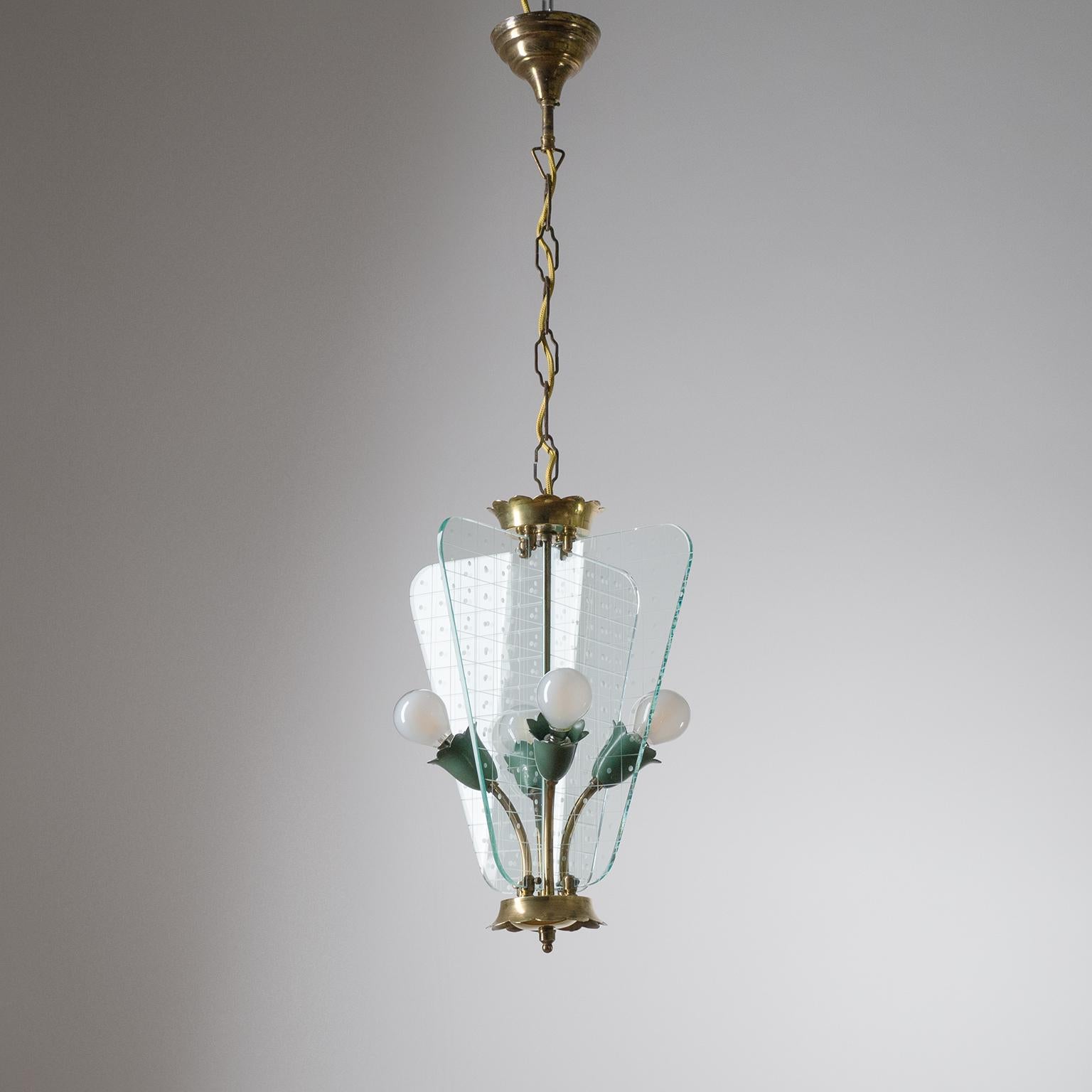 Pair of Italian Lanterns, 1940s, Brass and Cut Glass 2
