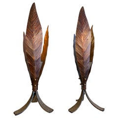 Pair of Italian Large Brass Leaf Table Lamps