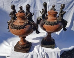 Pair of Italian Large Red Marble with Bronze, Italy, 19th Century, Napoleon III