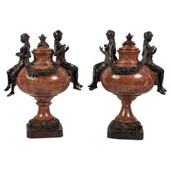 Pair of Italian Large Red Marble with Bronze, Italy, 19th Century, Napoleon III