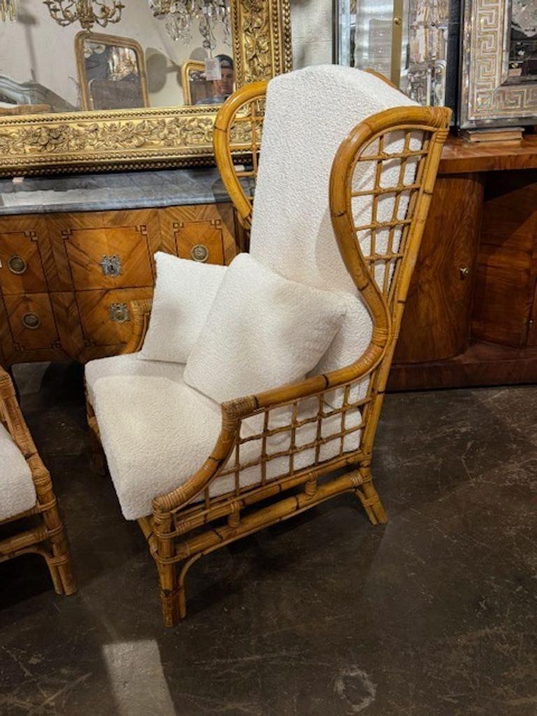 Paire de chaises à oreilles italiennes en bambou à grande échelle Bon état - En vente à Dallas, TX