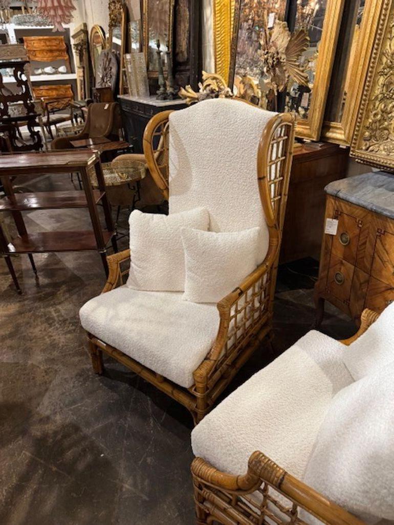 20ième siècle Paire de chaises à oreilles italiennes en bambou à grande échelle en vente